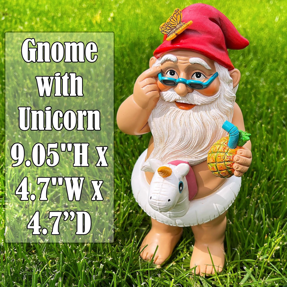 Mood Lab Garden Gnome with Unicorn - Funny Gnome Statue - 9 Inch Tall Lawn Figurine - for Outdoor