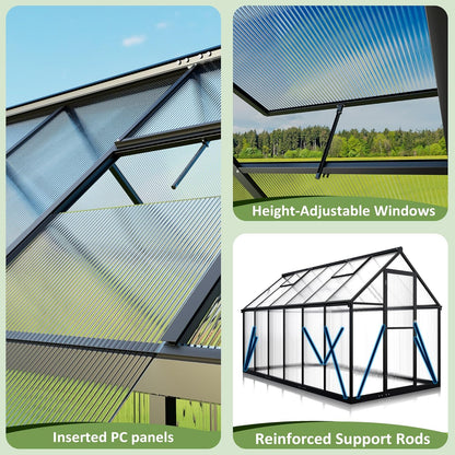 6x11 FTQuick Setup Polycarbonate Greenhouse with Roof Vent, Large Aluminum Walk-in Green House for