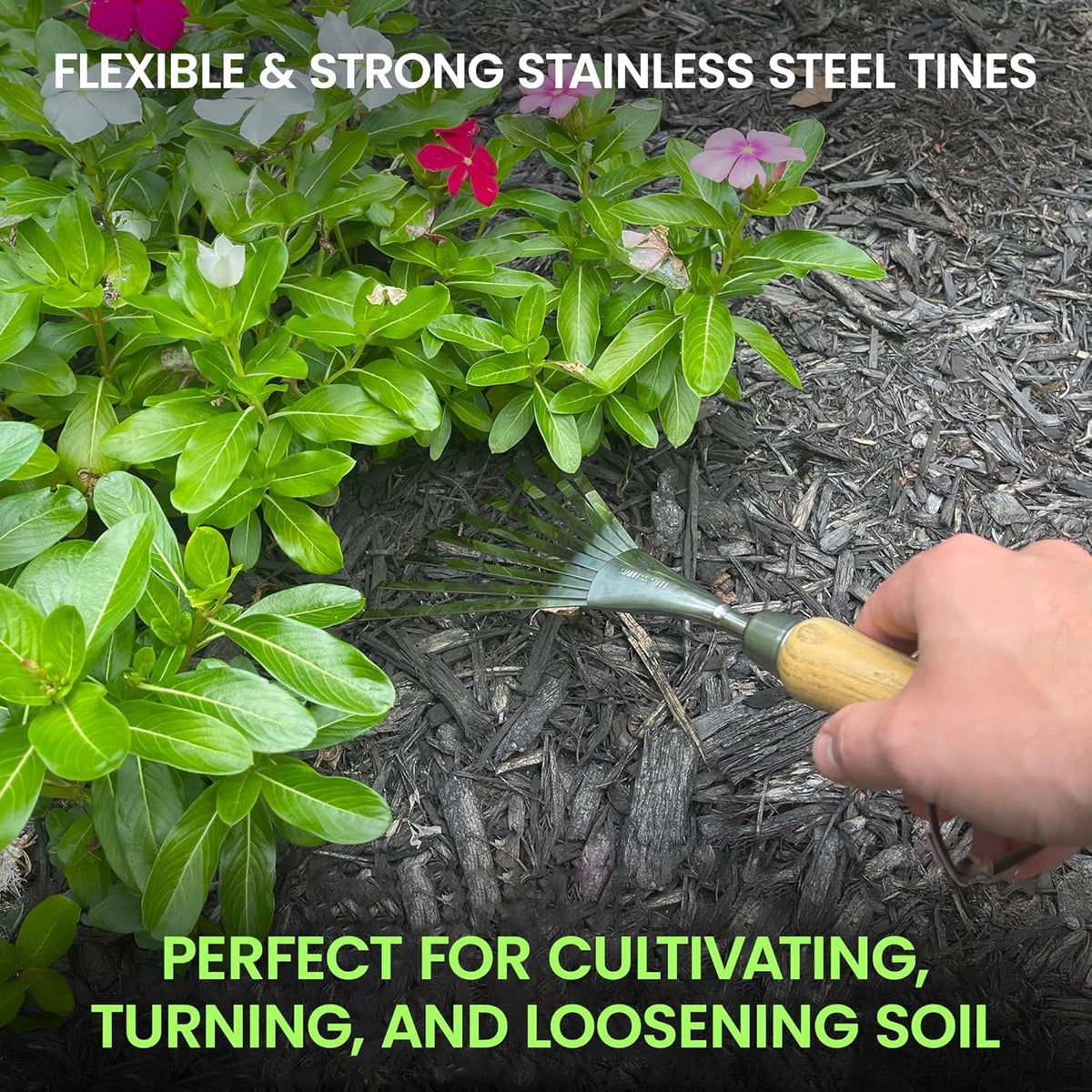 Garden Guru Eco Hand Rake Soil Tiller- 100% Recycled Stainless Steel - Rust Resistant - FSC