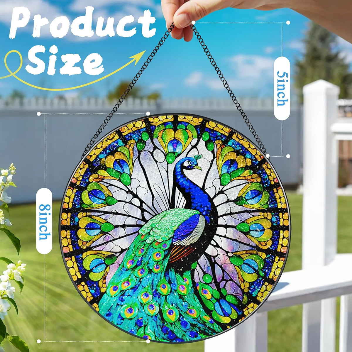 8 Inch Stained Glass Suncatcher Ornament, DOUHASU Peacock Sun Catchers Indoor Window, Stained Glass