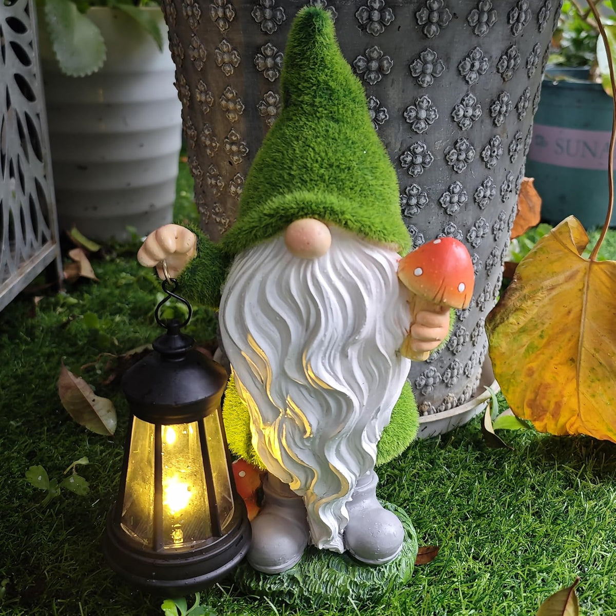 Gnomes Solar Garden Statues,Resin Gnome Figurine Decorations Holding Mushroom and Solar Lights