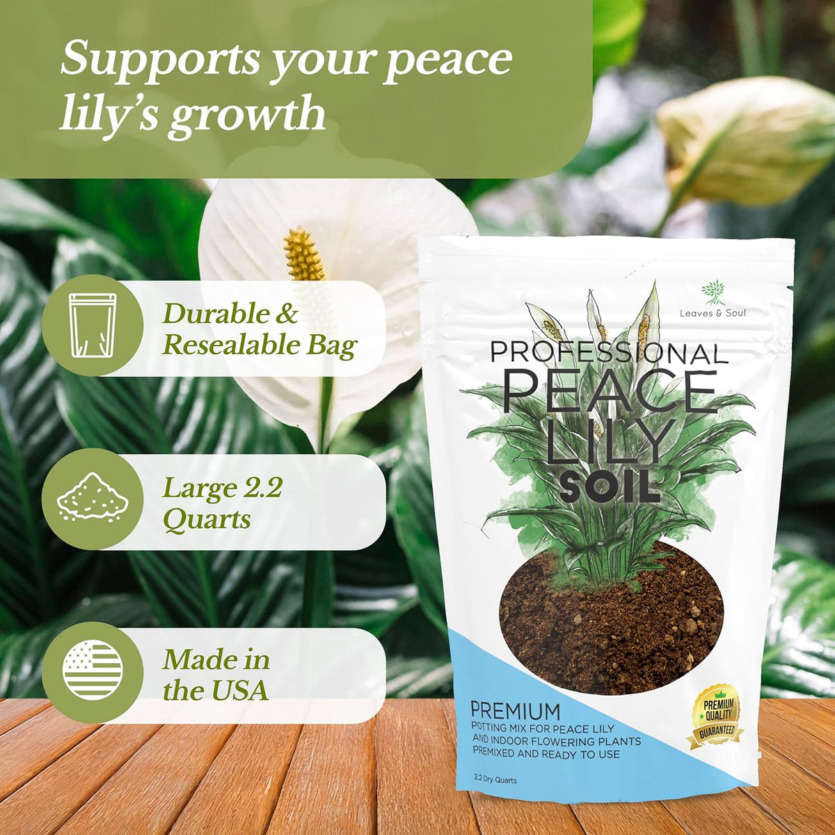 Professional Peace Lily Soil | Large 2.2 Quarts Ready to Use for Peace Lily Plants | Peat Moss