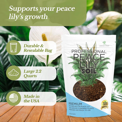 Professional Peace Lily Soil | Large 2.2 Quarts Ready to Use for Peace Lily Plants | Peat Moss