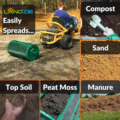 LANDZIE Lawn & Garden Spreaders - 36 Inch Heavy Duty Metal Mesh Basket Push/Tow Spreader - Compost