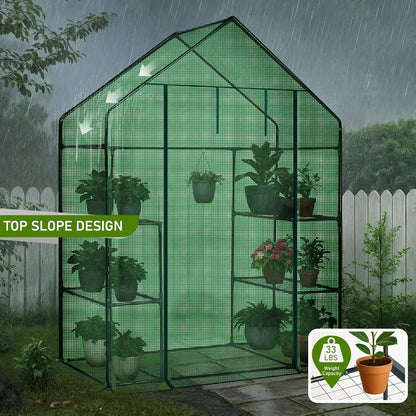 Outvita Walk-in Greenhouse, Outdoor Durable PE Plant Green House for Frost Protection with 3 Tiers