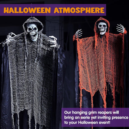 JOYIN 3 Pcs Halloween Hanging Grim Reapers, one 63” Two 47” Grim Reapers, Halloween Skeleton