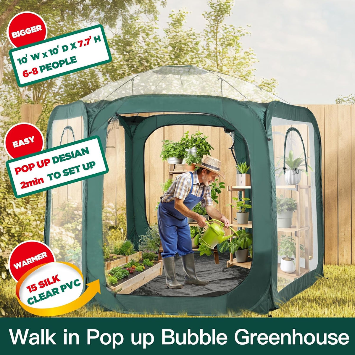 Porayhut Pop up Greenhouse Tent,Portable Large Walk-in Plant House 10’X10’ ,Indoor Outdoor