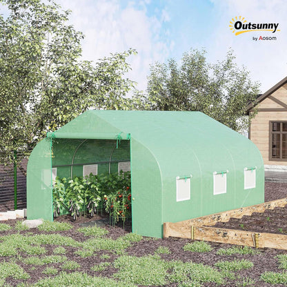 Outsunny 12' x 10' x 7' Outdoor Walk-in Greenhouse, Tunnel Green House with Roll-up Windows