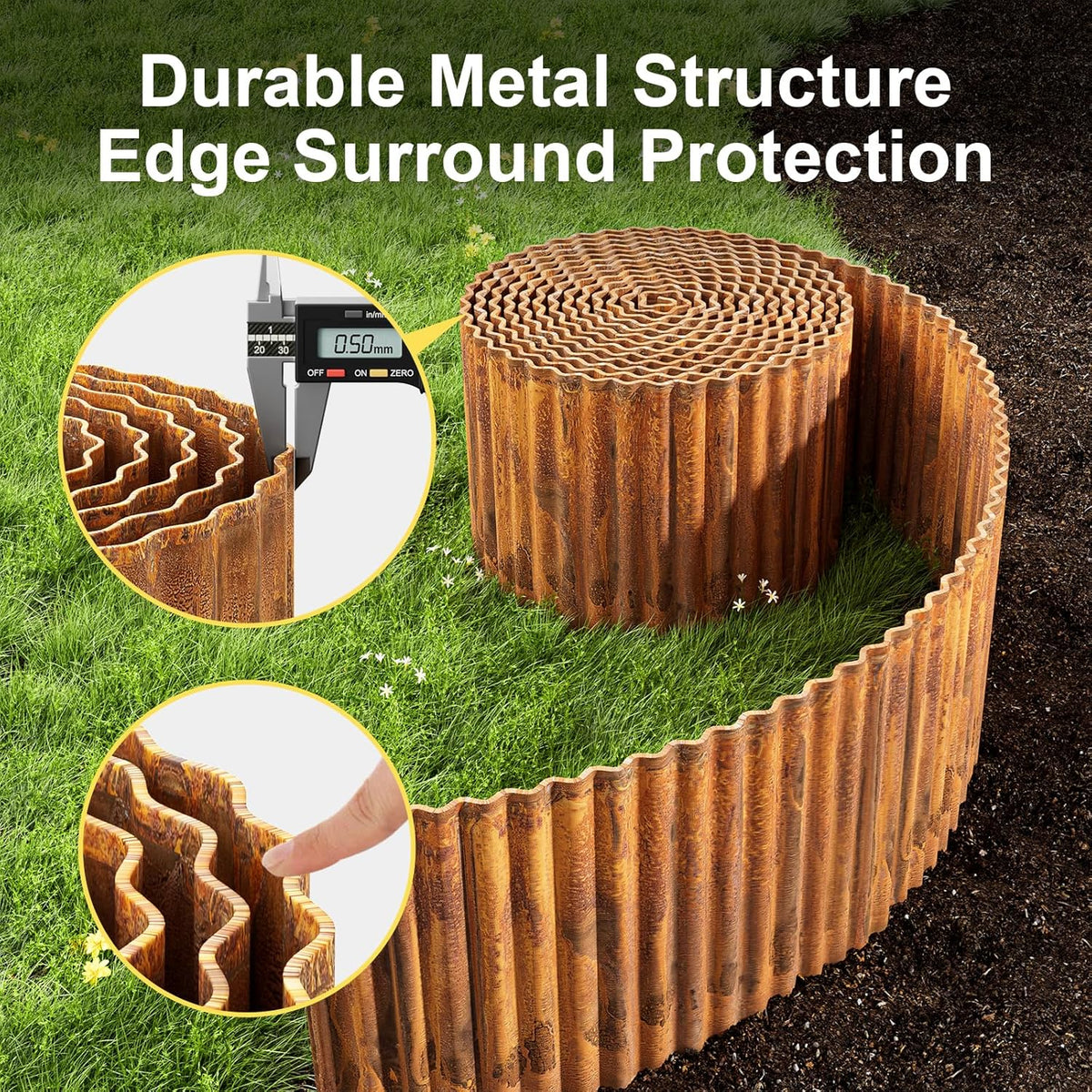Land Guard Corrugated Garden Edging Border,12" x 25' Landscape Paver Edging, Tall Landscape Edging