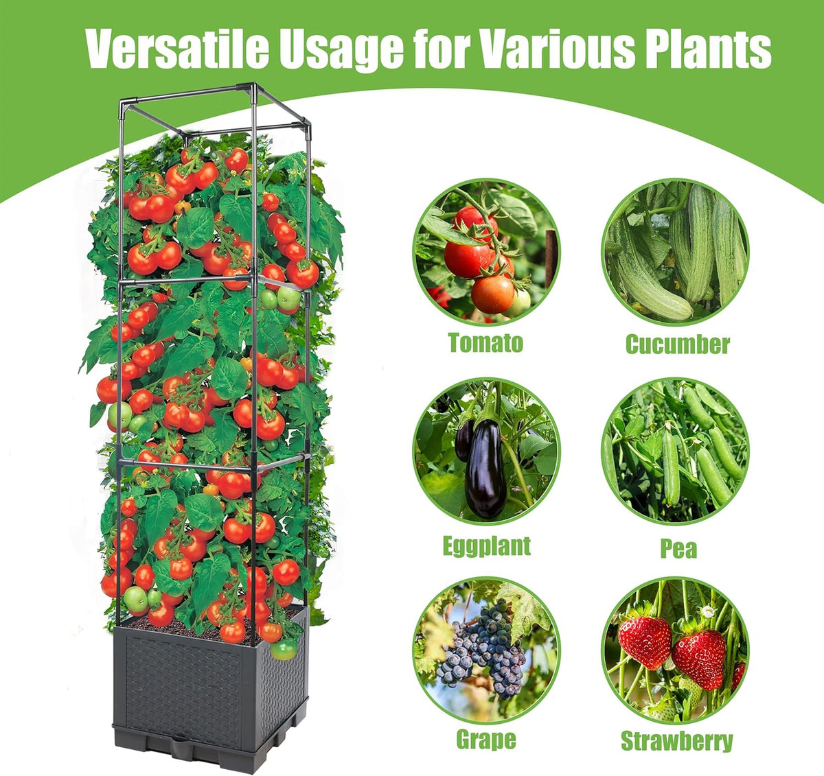 Sunnyglade 2 Pcs Raised Garden Bed Planter Box with Trellis, 44” Tomato Trellis Planter for Various