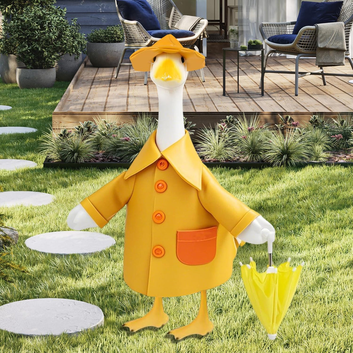 Raincoat Porch Goose Outfit for Large 23" High Cement or Plastic Goose Statue, Spring Yard Goose
