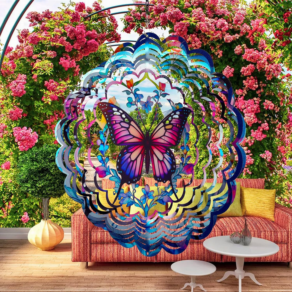 Butterfly Wind Spinners Outdoor - 12 inch Butterflies Outdoor Hanging Wind Sculptures Birthday