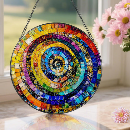 Stained Glass Window Hanging, Pauyadu 8 Inch Rainbow Spiral Stained Glass Suncatcher, Home Decor