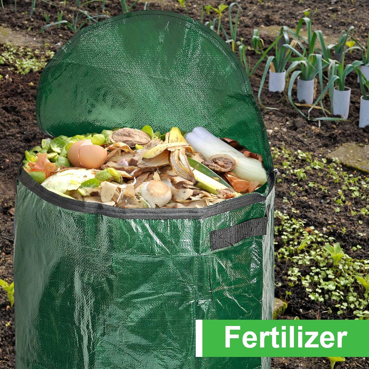 Ctosree 4 Pieces Compost Bin Bags Large 34 Gallon Reusable Yard Waste Lawn Bags Heavy Duty Garden