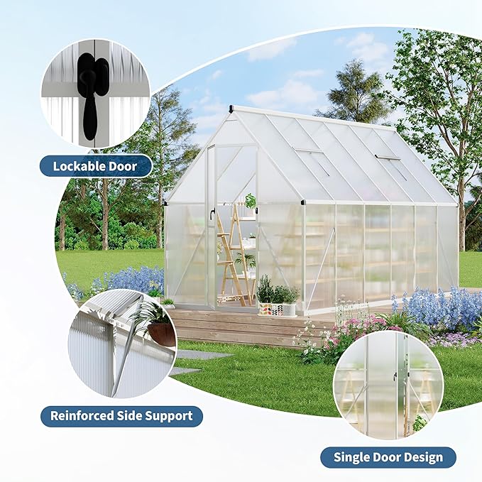 6'X11' Aluminum-Framed Polycarbonate Greenhouse, Heavy Duty Polycarbonate Greenhouse with Quick