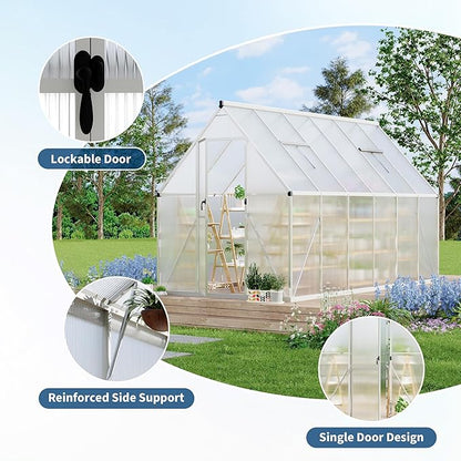 6'X11' Aluminum-Framed Polycarbonate Greenhouse, Heavy Duty Polycarbonate Greenhouse with Quick