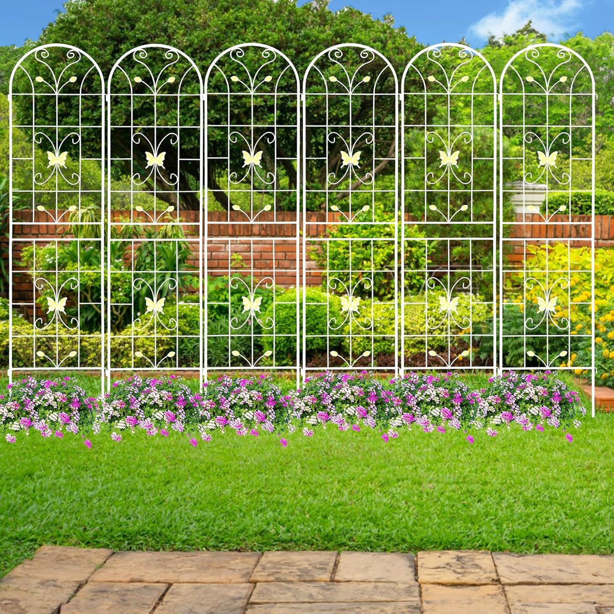 4 Pack Metal Garden Trellis 86.7" White Fence Rustproof Garden Trellis for Climbing Plants Support