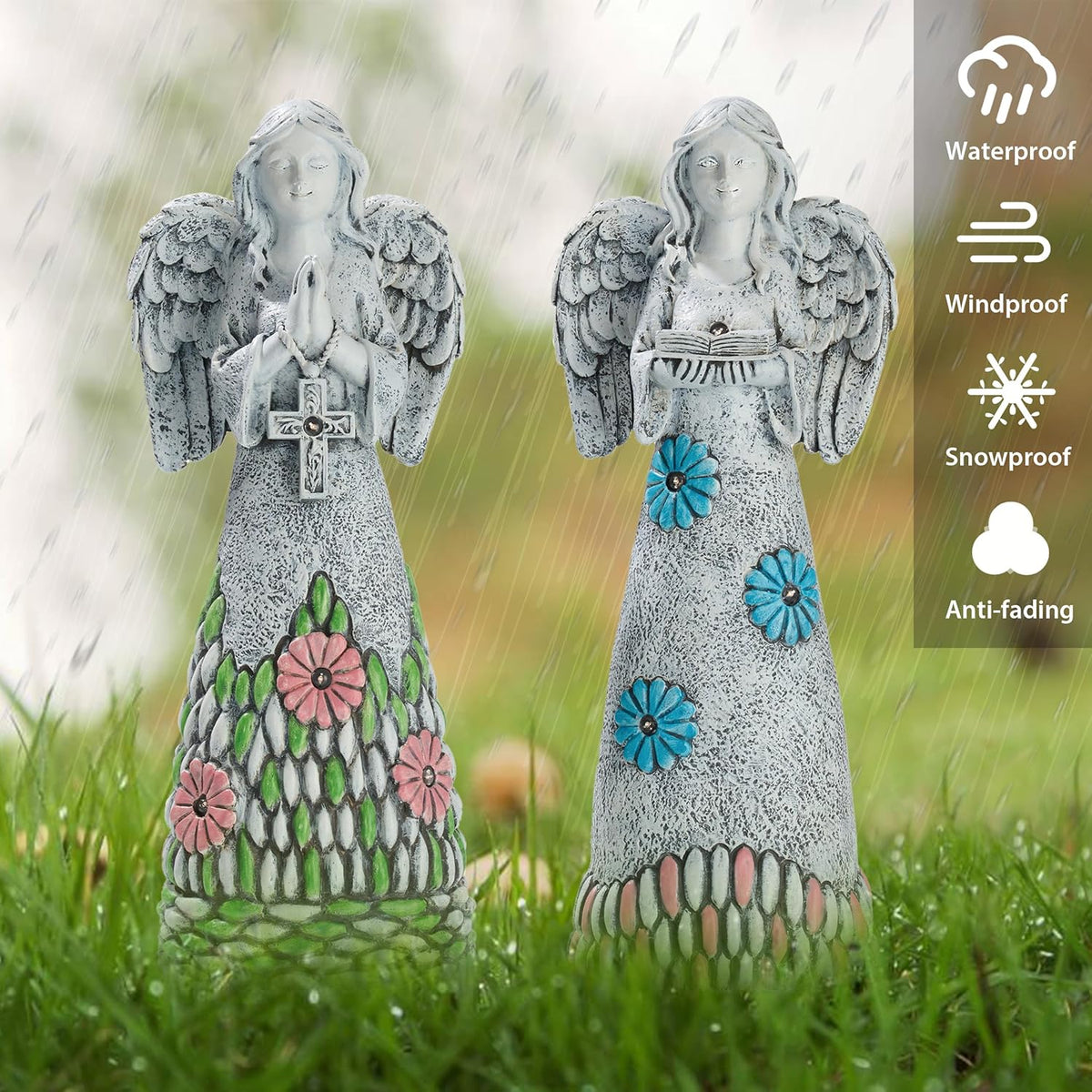 TERESA'S COLLECTIONS Angel Garden Statues with Solar Outdoor Light for Garden Decor, 2 Pack Resin