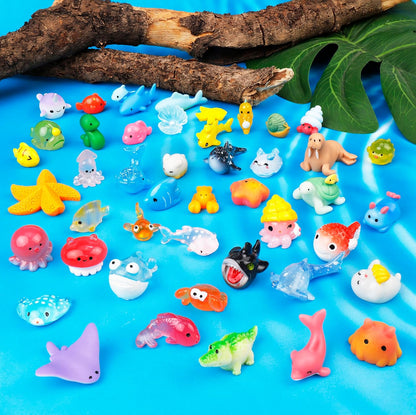 44 Pcs Mini Ocean Resin Animals 44 Styles Resin Animals Figurines Bulk for Fairy Garden Miniature