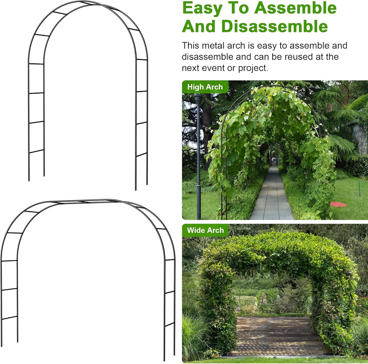 Metal Garden Arch Trellis Arbor, Wedding Arch Stand with Steel Frame,5.3'W * 7.6'H or 7.9'W * 6.3'H