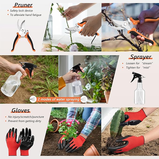 11 Pcs Garden Tools Set, HaSteeL Gardening Supplies Hand Tools Kit for Women Men Gardeners, Include