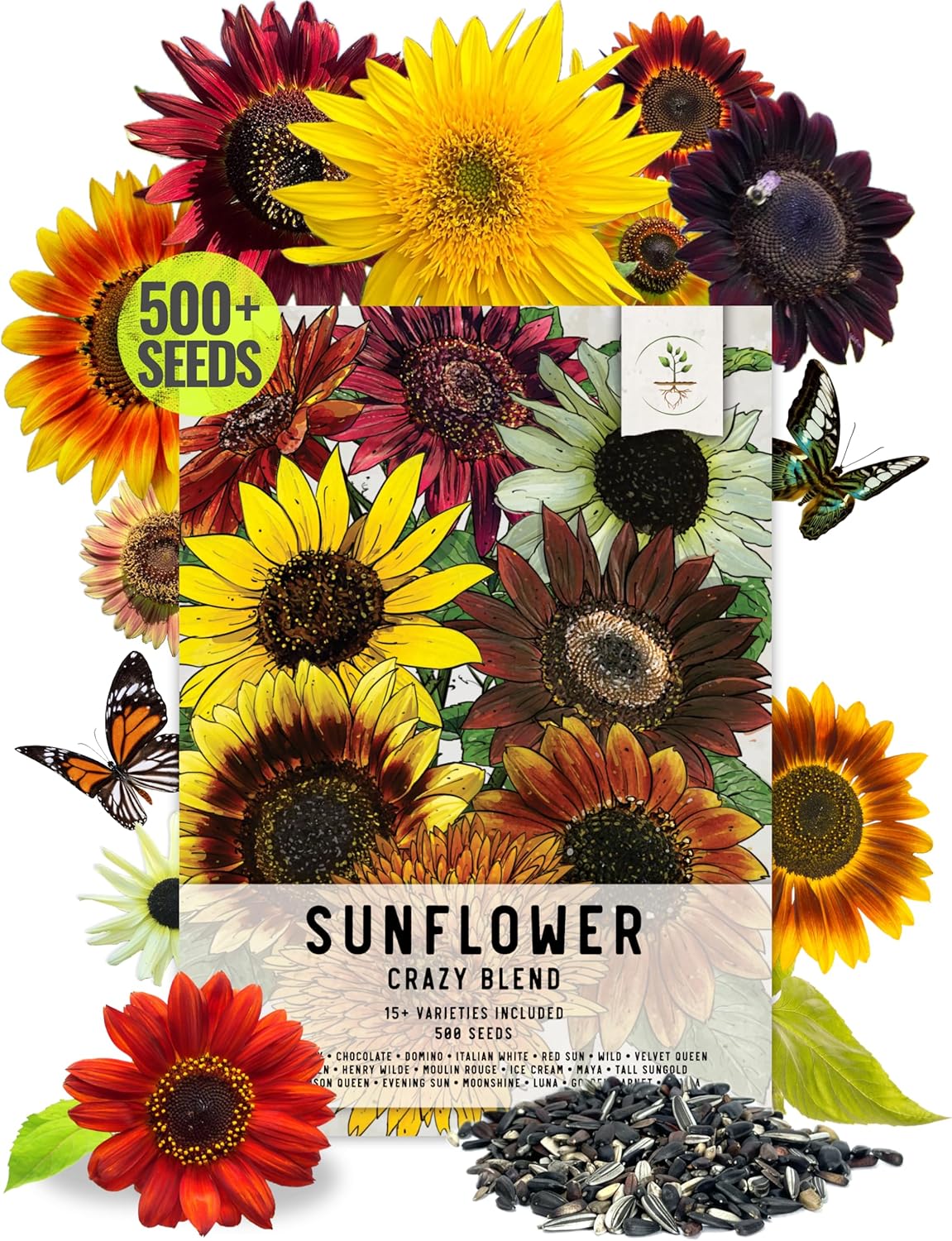 Seed Needs Sunflower Seeds to Plant The Original Crazy Blend | 500+ Heirloom Seeds 15+ Varieties