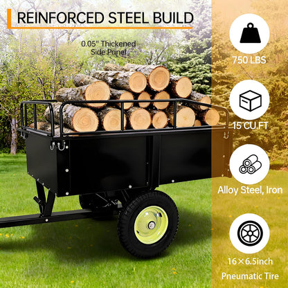 Utility Trailer, Steel ATV Trailer, Heavy Duty Lawn Mower Trailers, 750 Lbs 15 Cu.Ft. with