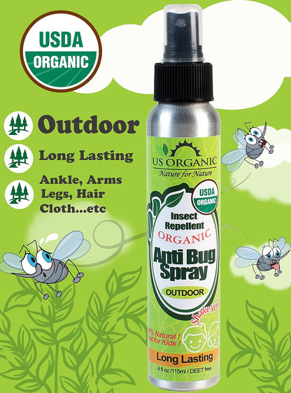 US Organic Mosquito Repellent Anti Bug Outdoor Pump Spray, 4 oz, Certified Organic, DEET-Free
