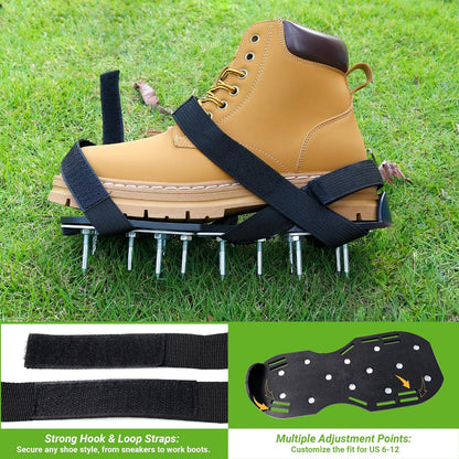 Lawn Aerator Shoes for Grass – Pre-Assembled Aerator Shoes with Anti-Slip Straps, Metal Reinforced