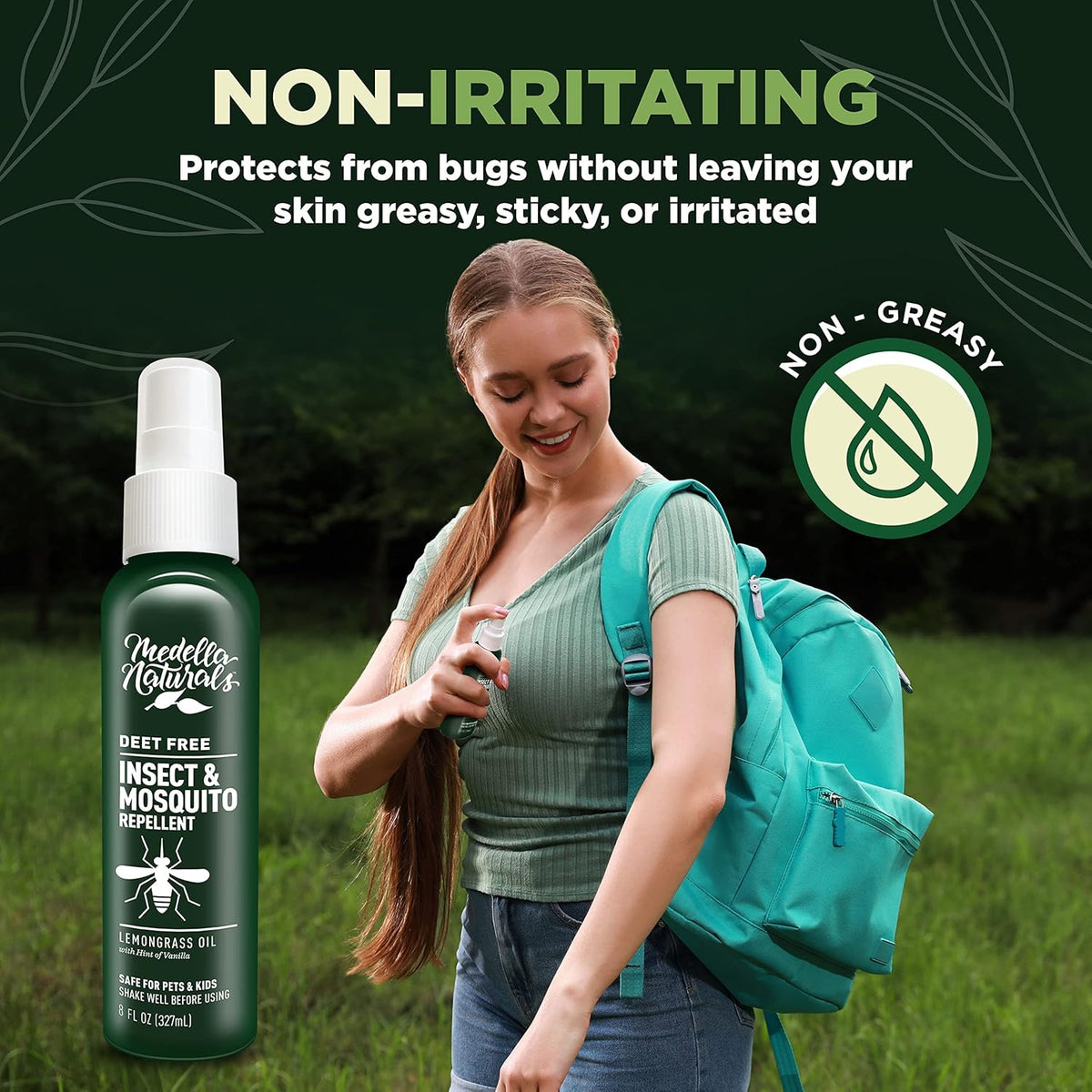 Deet-Free Insect & Mosquito Repellent 8oz – Nice Smelling Insect Repellent with Lemongrass Oil Safe