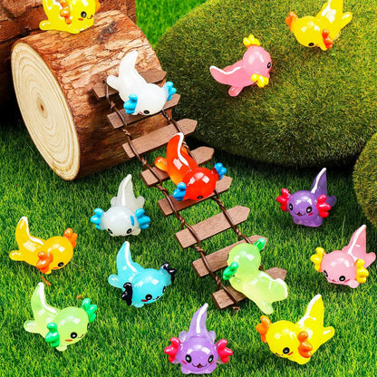 64Pcs Luminous Mini Resin Axolotl 8 Colors Glow in The Dark Small Little Resin Axolot to Hide Bulk