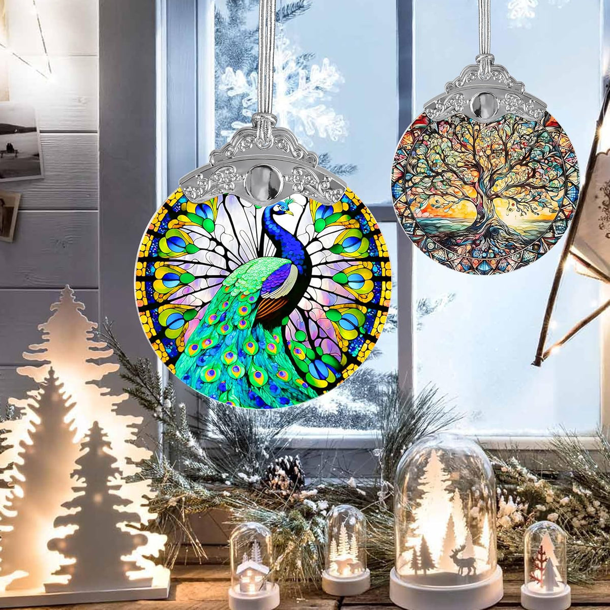 Stained Glass Suncatcher, Jocidea Peacock Ornament, Christmas Ornaments, Holidays Ornaments
