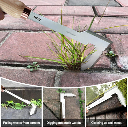 AON 2-Pack Hand Crack Weeder Puller Tool Set - Made with Heat Treated Steel and Ash Wood Ergonomic
