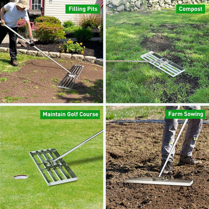 GreatBuddy Lawn Leveling Rake 30'' x 10", Heavy-Duty Stainless Steel Lawn Leveling Tool for Lawn