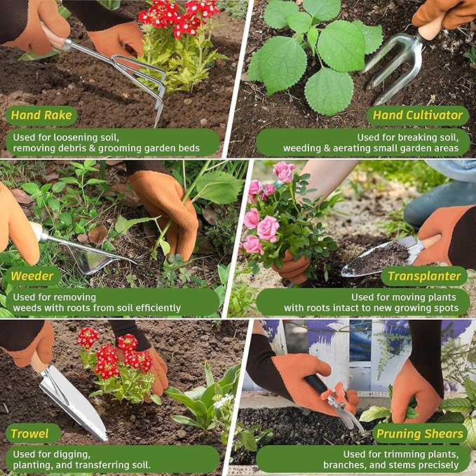 22Pcs Gardening Tools Set for Women Heavy Duty Garden Hand Tool Kit Gardener Gifts for Beginner