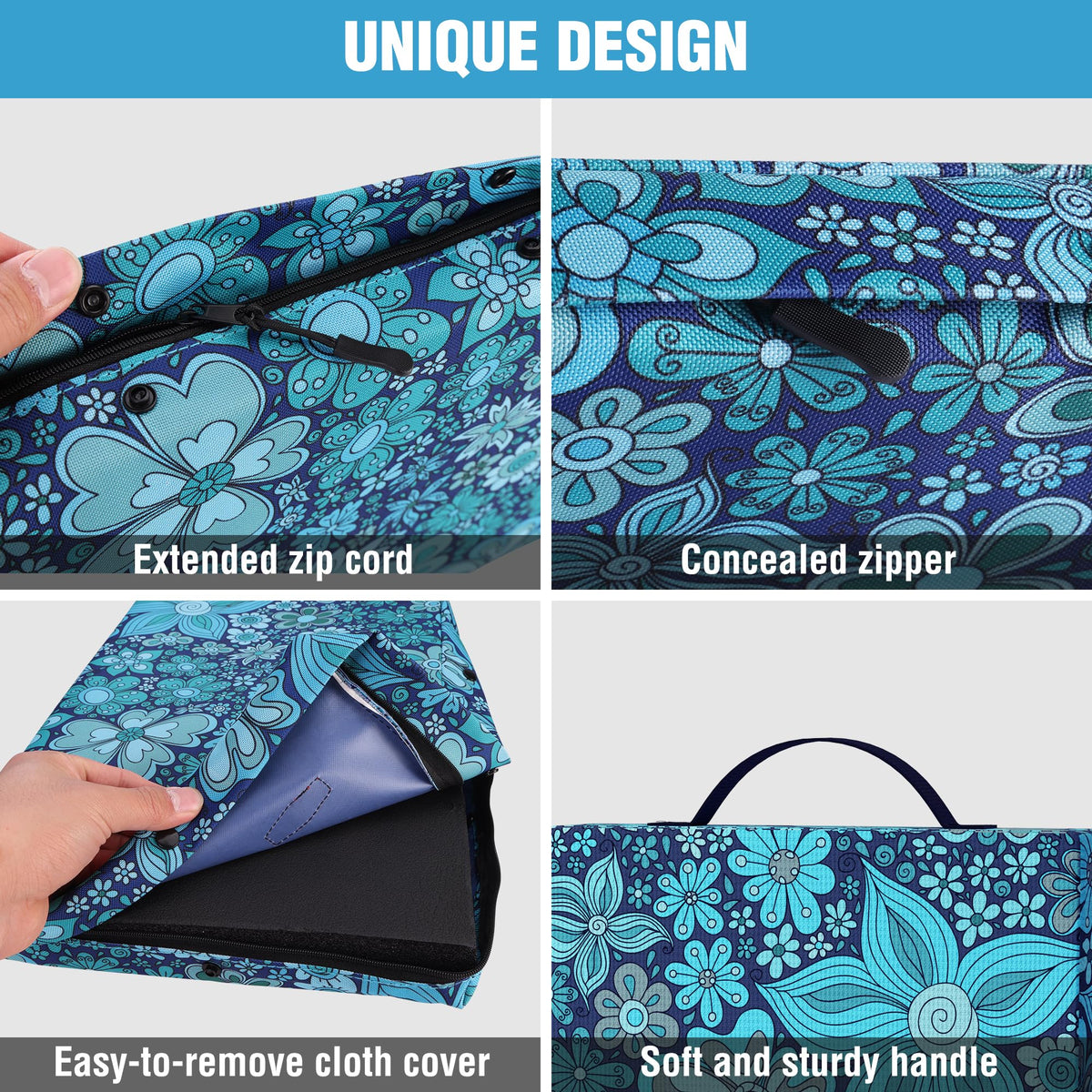 WORKPRO 17" Kneeling Pad with Removable Cover, Blue Floral Printing