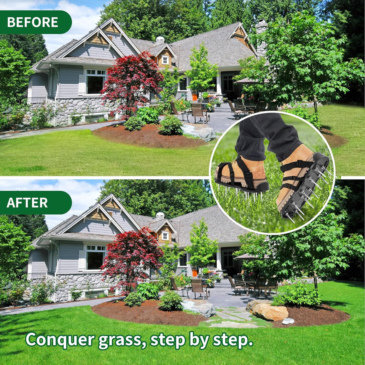 The Lawn Aerator Shoes for Grass, Epoxy Spiked Shoes with 1.65'' Sharp Short Spikes, Garden Grass