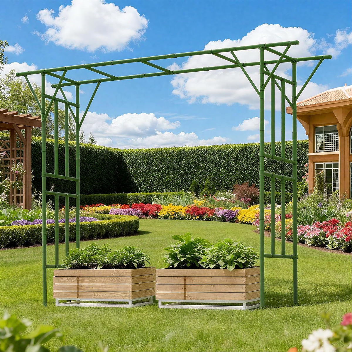 Flat Top Garden Arch Trellis 11FT x 9FT, Super Large Arbor Trellis for Climbing Plants Outdoor