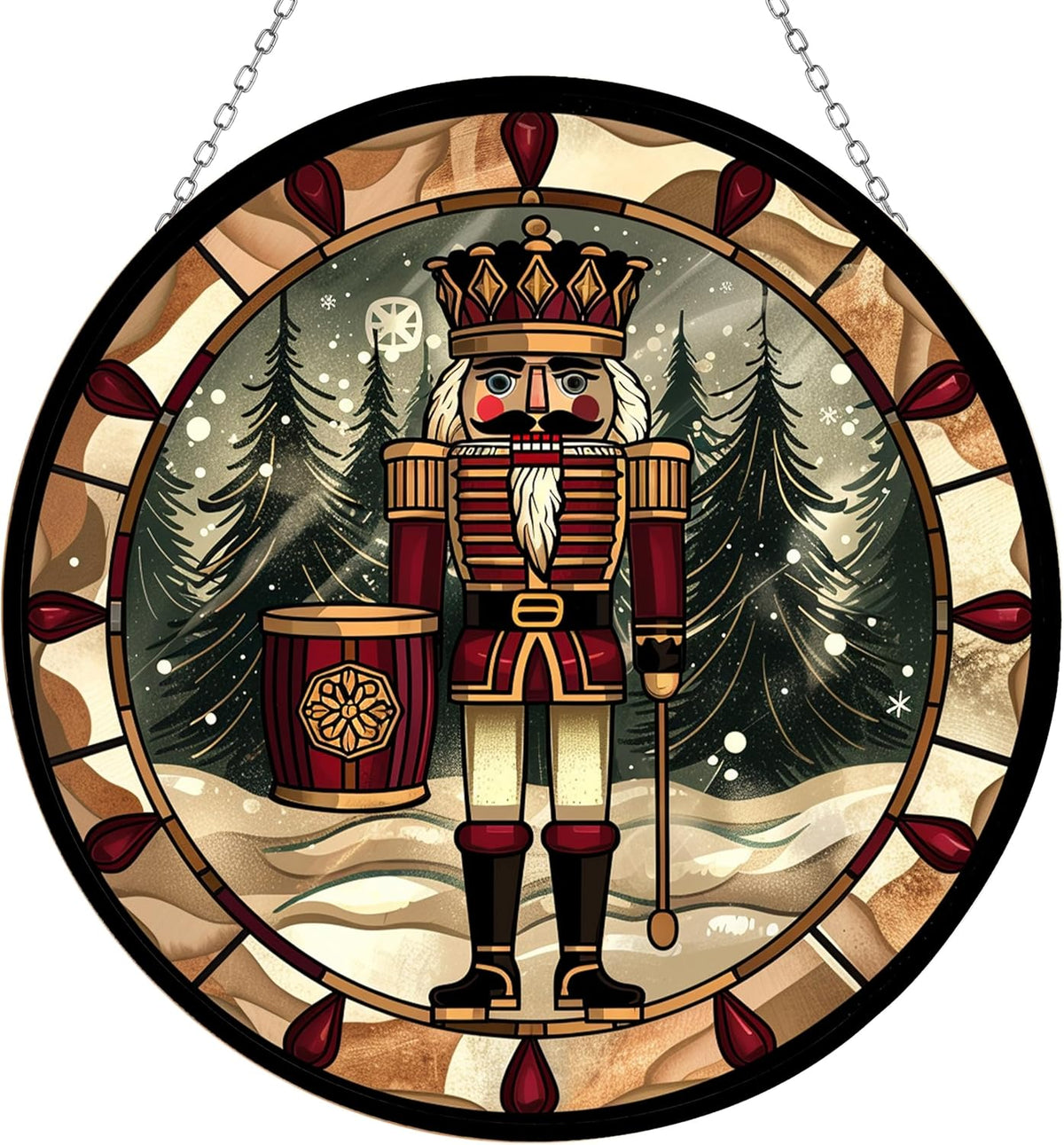 Christmas Wooden Nutcracker Stained Glass Suncatcher Window Hangings, Stained Glass Panel Sun