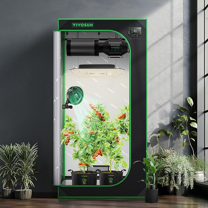 VIVOSUN S276 32"x32"x63" Grow Tent, High Reflective Mylar with Observation Window and Floor Tray