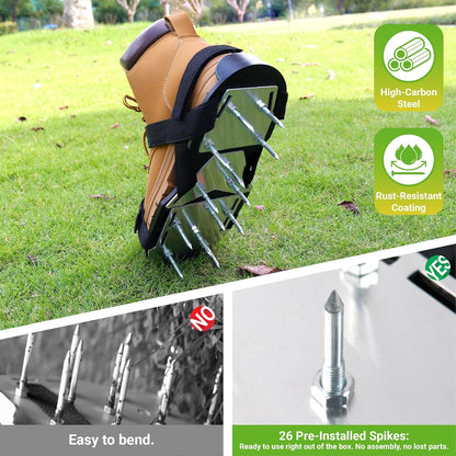 Lawn Aerator Shoes for Grass – Pre-Assembled Aerator Shoes with Anti-Slip Straps, Metal Reinforced