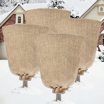 Riare 4 Packs 40 × 47 Inch Burlap Winter Plant Cover Bags with Drawstring- Reusable Large Burlap