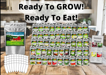 B&KM Farms 30,000+ Survival Seed Kit 5+ Year Supply. 50 Fruit & Vegetable Non-GMO Heirloom Seeds