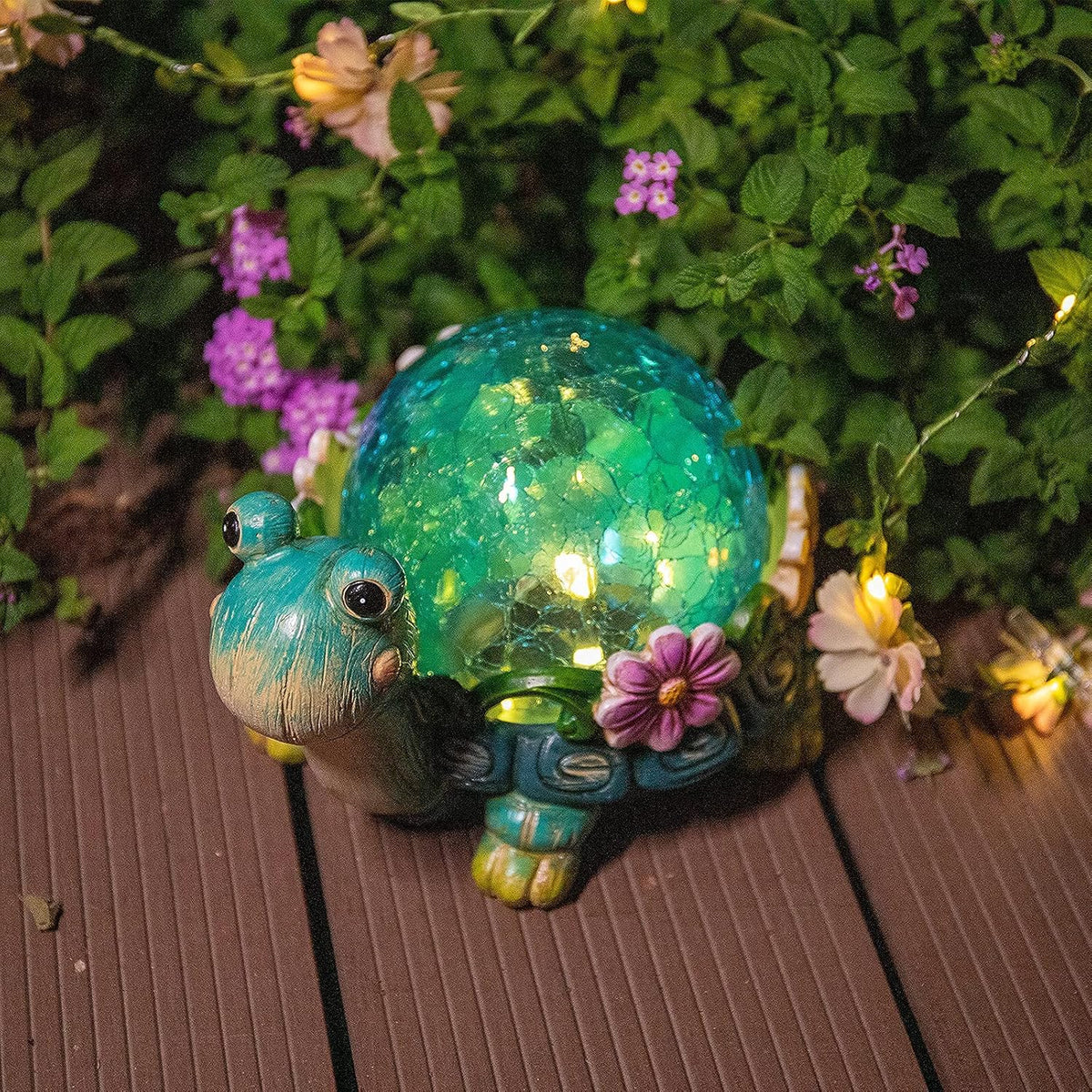Afirst Garden Turtle Statue Outdoor Decor - Resin Outdoor Figurine Glass Solar Lights Indoor