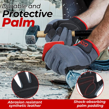 HANDLANDY Mens Work Gloves Touch screen, Synthetic Leather Utility Gloves, Flexible Breathable Fit