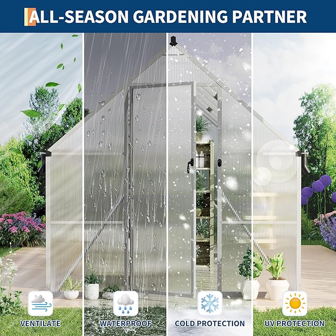8'X14' Aluminum-Framed Polycarbonate Greenhouse, Heavy Duty Polycarbonate Greenhouse with Quick
