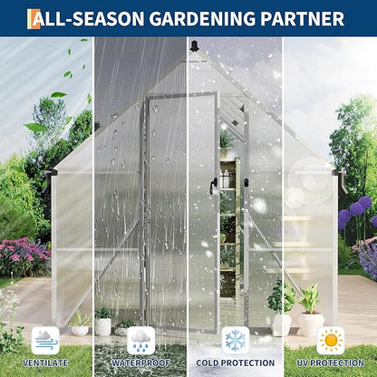 8'X14' Aluminum-Framed Polycarbonate Greenhouse, Heavy Duty Polycarbonate Greenhouse with Quick
