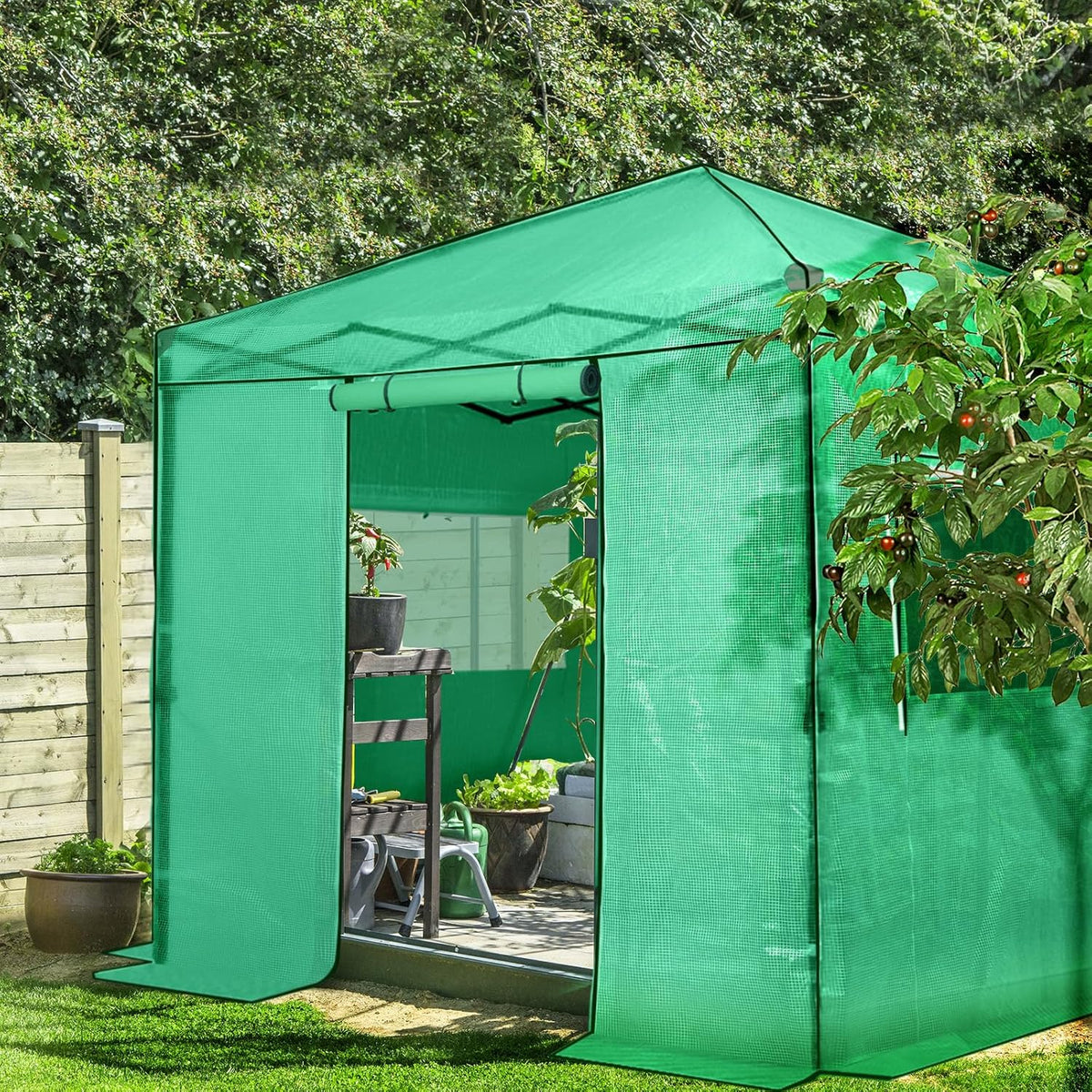 EAGLE PEAK Replacement Cover for 8x8 Portable Walk-in Pop up Greenhouse, Front and Rear Roll-Up