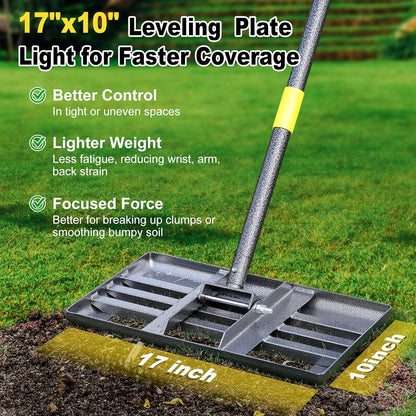 Lawn Leveling Rake, Heavy Duty 17" x 10" Stainless Steel Lawn Leveler for Soil Dirt Leveling