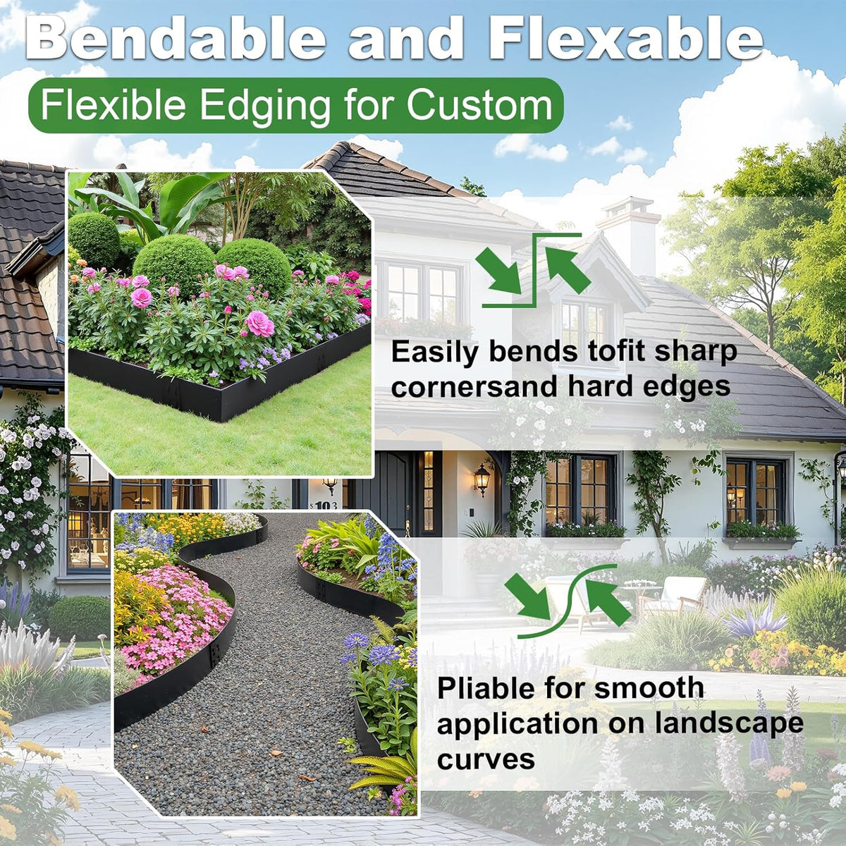 Steel Landscape Edging 6-Pack, 10" H X 40" L Bendable Metal Edging for Landscaping, No-Dig Metal